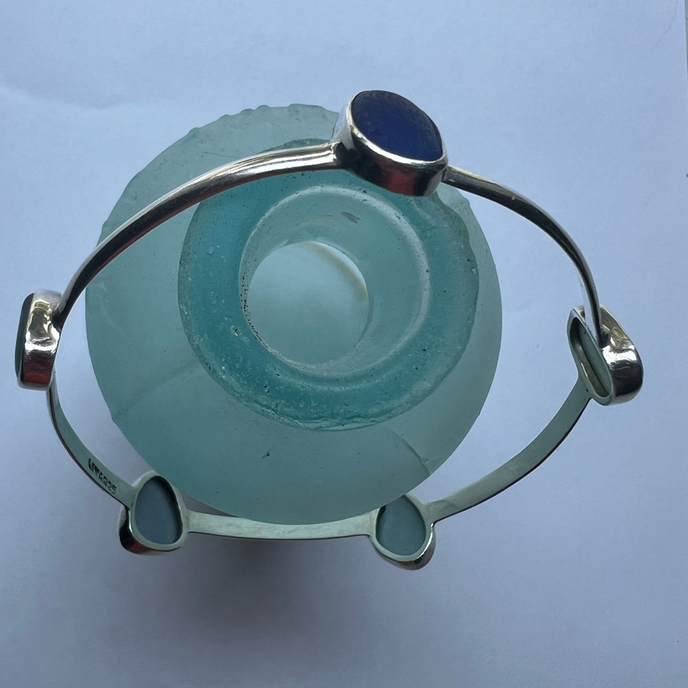 NEW Lita Sea Glass Sterling Silver Bangle Bracelet 5 Stones Extremely Rare - Picture 2 of 8
